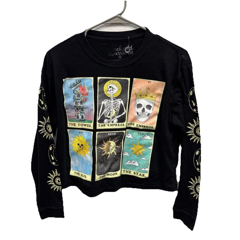 Weekend Warrior Celestial tarot Card Skeleton Long Sleeve Tee Crop S Graphic